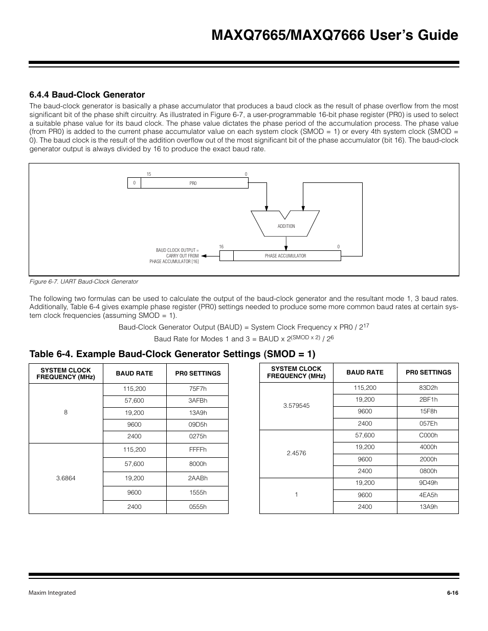 4 baud-clock generator -16, Figure 6-7. uart baud-clock generator -16, 4 baud-clock generator | Maxim Integrated MAXQ7666 User Manual | Page 234 / 386