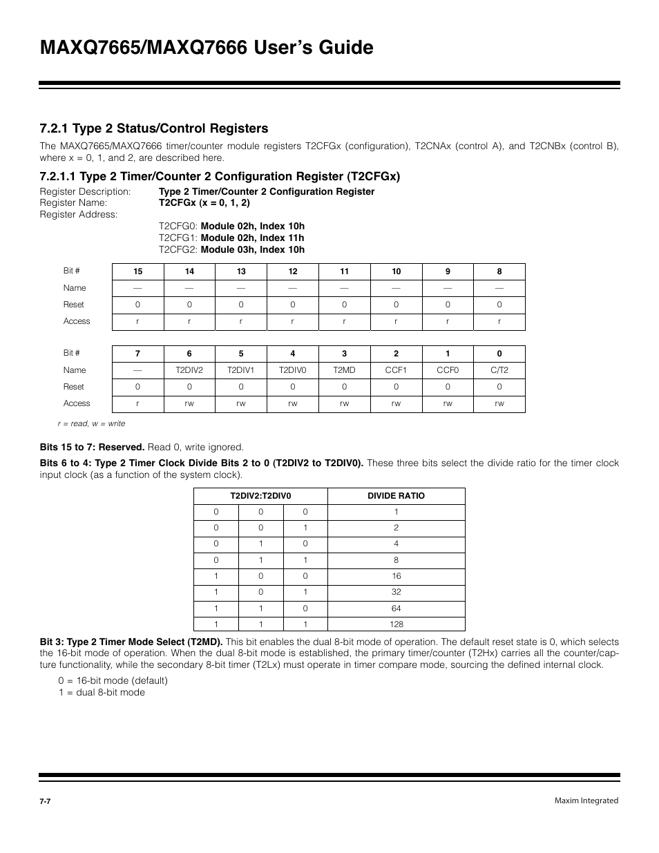 1 type 2 status/control registers -7, 1 type 2 status/control registers | Maxim Integrated MAXQ7666 User Manual | Page 242 / 386