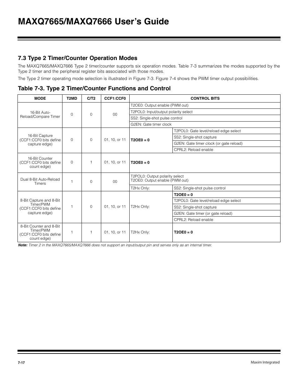 3 type 2 timer/counter operation modes -17, 3 type 2 timer/counter operation modes | Maxim Integrated MAXQ7666 User Manual | Page 252 / 386