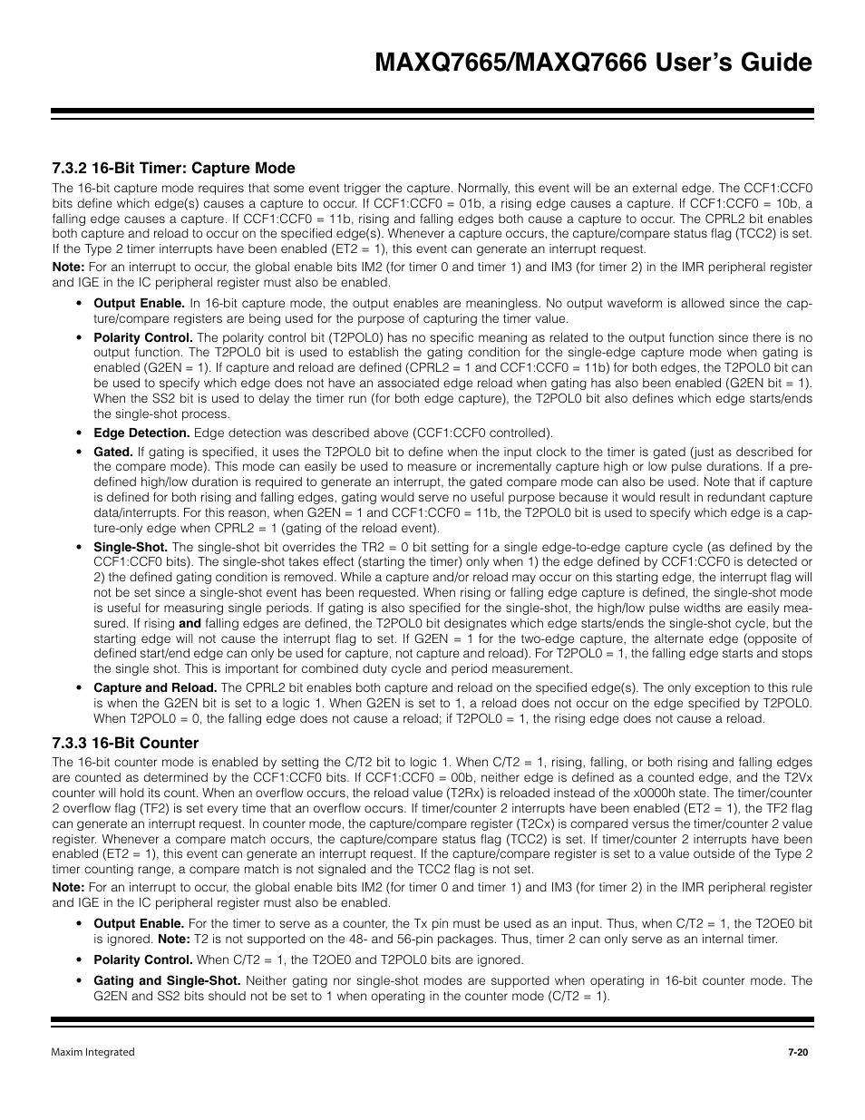 2 16-bit timer: capture mode -20, 3 16-bit counter -20 | Maxim Integrated MAXQ7666 User Manual | Page 255 / 386