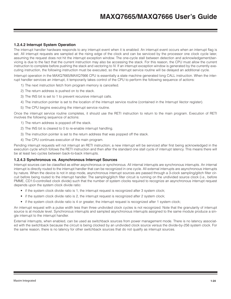 1 servicing interrupts -23, 2 interrupt system operation -24 | Maxim Integrated MAXQ7666 User Manual | Page 26 / 386