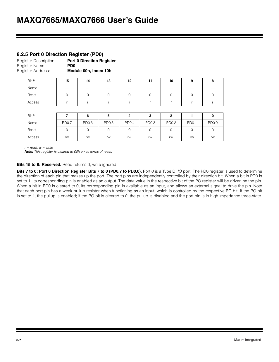 5 port 0 direction register (pd0) | Maxim Integrated MAXQ7666 User Manual | Page 269 / 386