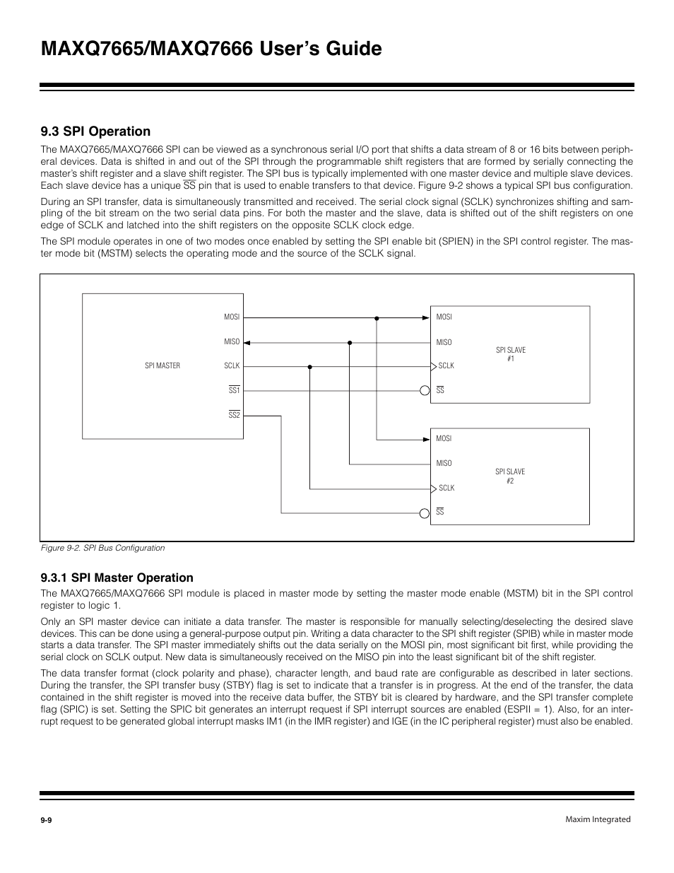 3 spi operation -9, 1 spi master operation -9, Figure 9-2. spi bus configuration -9 | 3 spi operation, 1 spi master operation | Maxim Integrated MAXQ7666 User Manual | Page 282 / 386