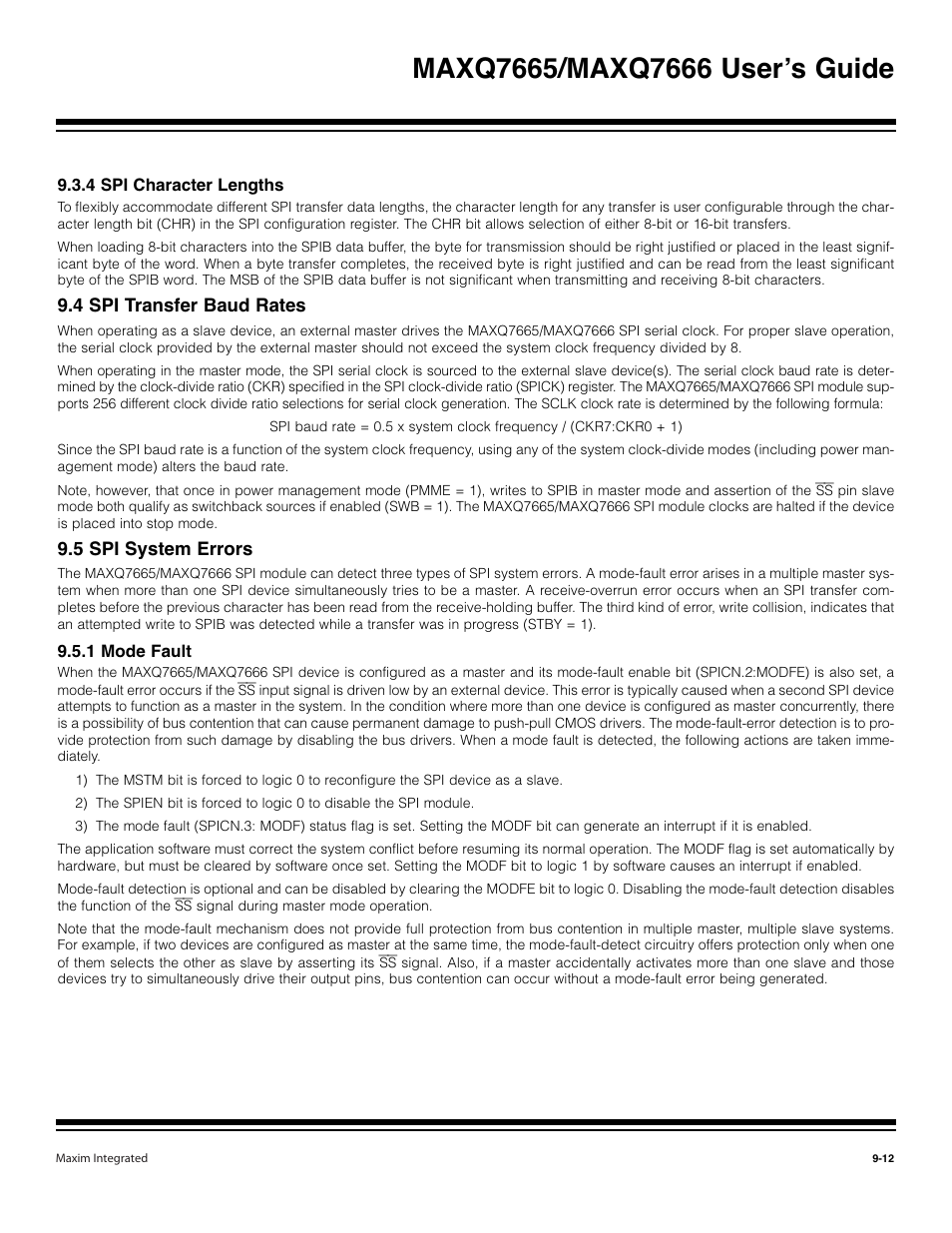 4 spi character lengths -12, 4 spi transfer baud rates -12, 5 spi system errors -12 | 1 mode fault -12 | Maxim Integrated MAXQ7666 User Manual | Page 285 / 386