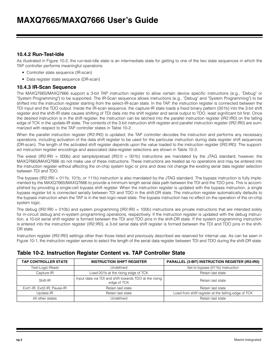 2 run-test-idle -7, 3 ir-scan sequence -7, 2 run-test-idle | 3 ir-scan sequence | Maxim Integrated MAXQ7666 User Manual | Page 293 / 386