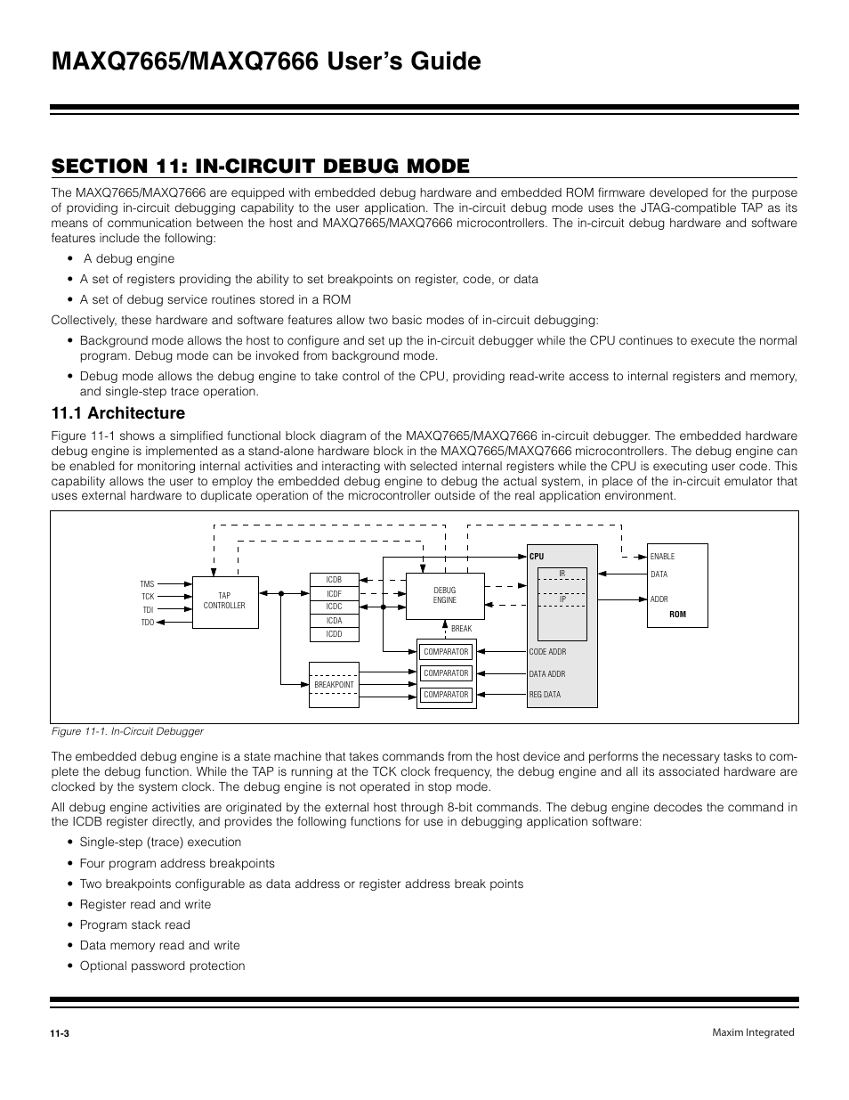 1 architecture -3, Figure 11-1. in-circuit debugger -3, 1 architecture | Maxim Integrated MAXQ7666 User Manual | Page 299 / 386