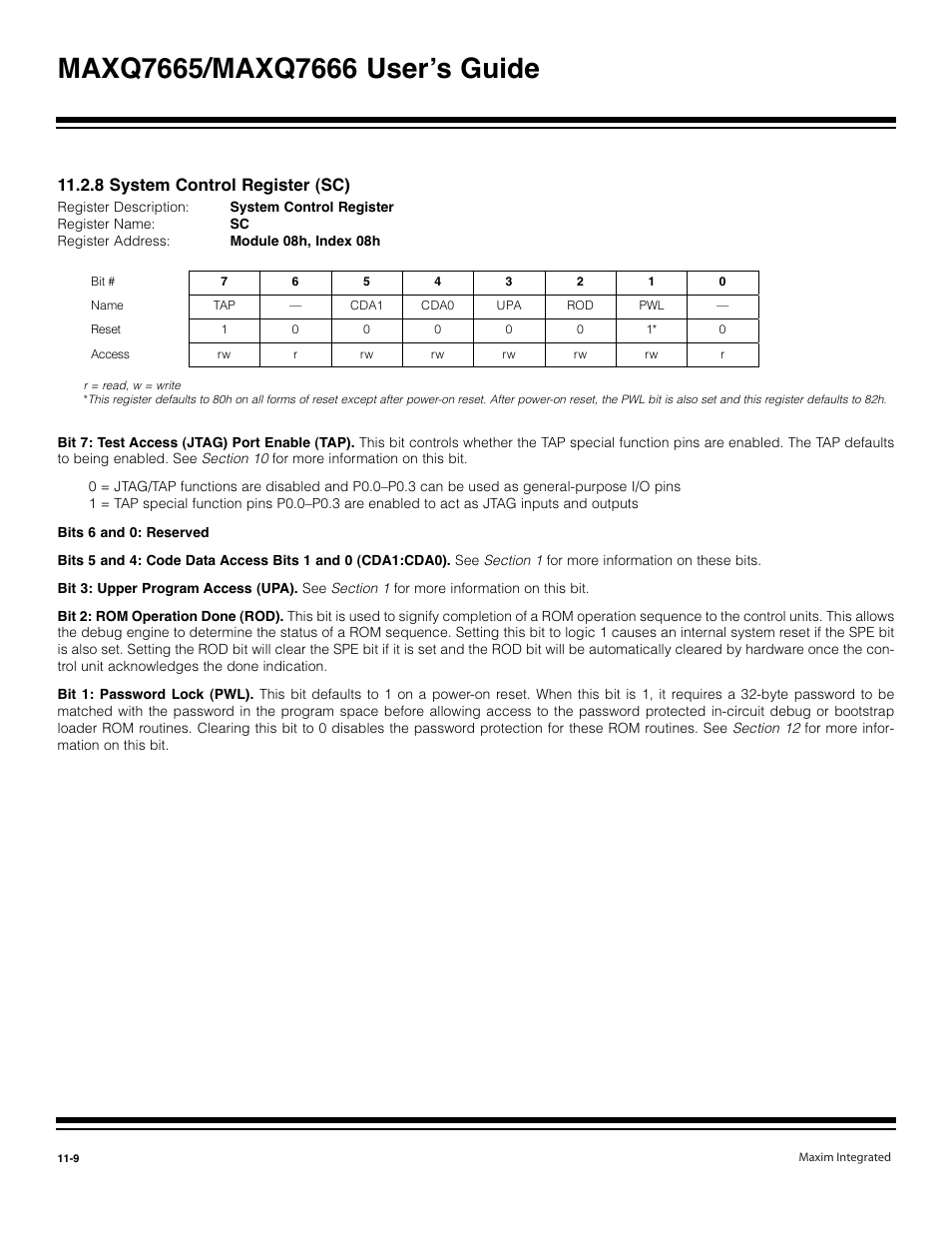 8 system control register (sc) -9, 8 system control register (sc) | Maxim Integrated MAXQ7666 User Manual | Page 305 / 386