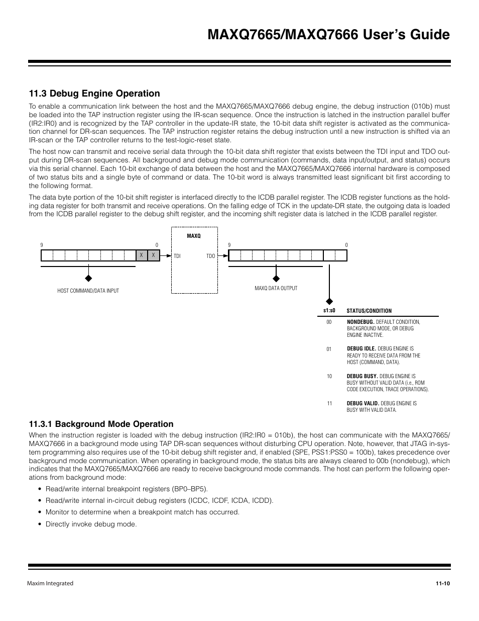3 debug engine operation -10, 1 background mode operation -10, 3 debug engine operation | 1 background mode operation | Maxim Integrated MAXQ7666 User Manual | Page 306 / 386