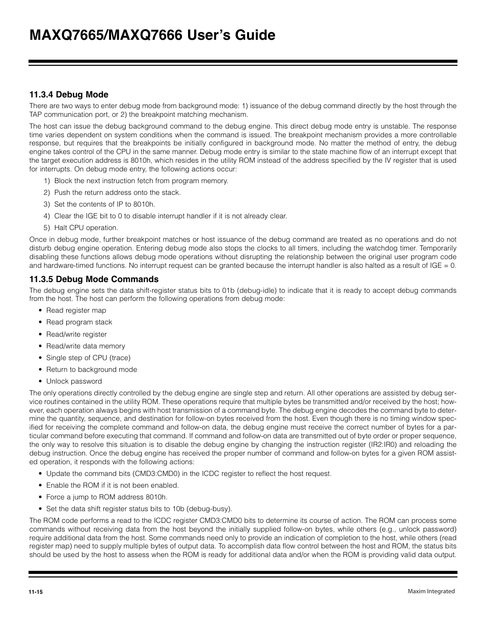 4 debug mode -15, 5 debug mode commands -15 | Maxim Integrated MAXQ7666 User Manual | Page 311 / 386