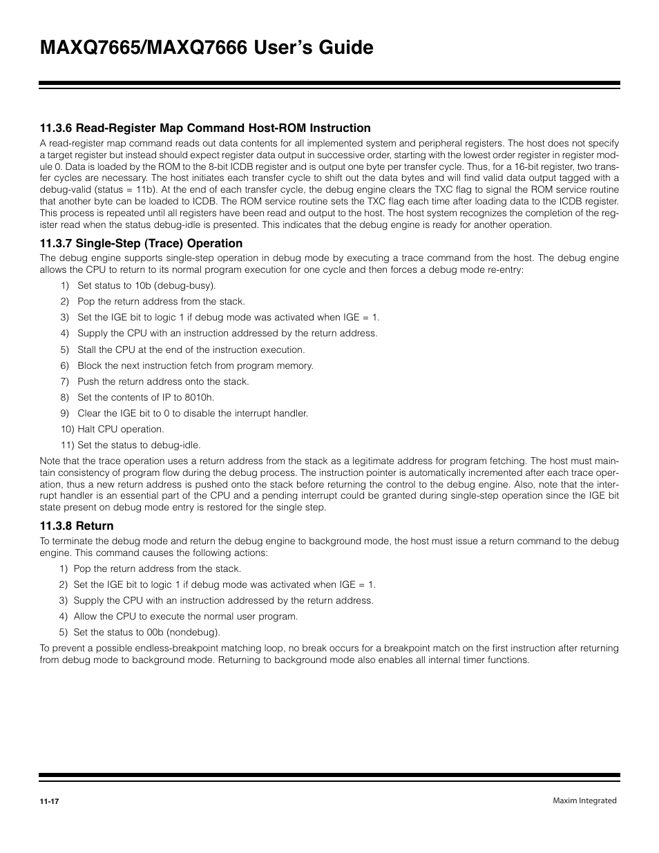 7 single-step (trace) operation -17, 8 return -17 | Maxim Integrated MAXQ7666 User Manual | Page 313 / 386