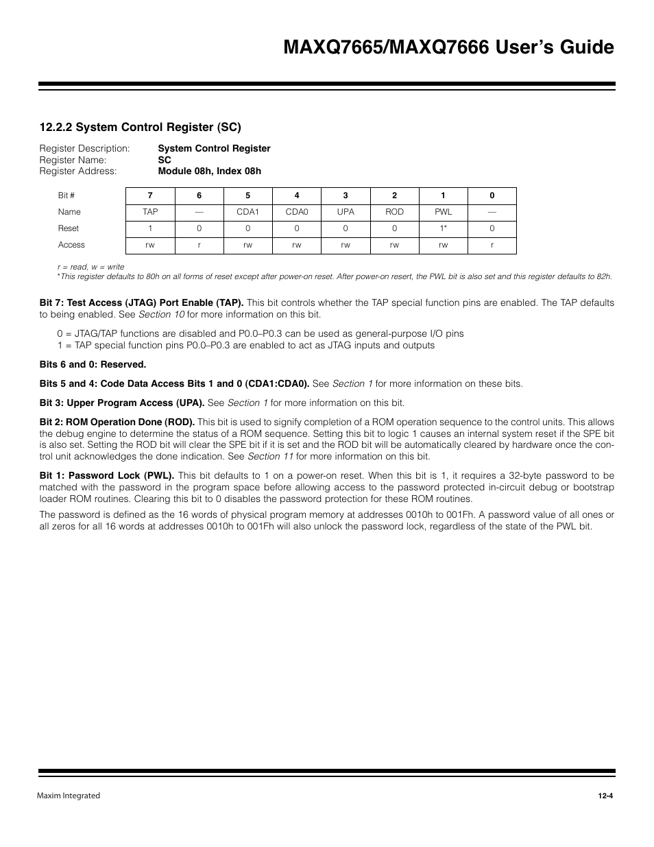 2 system control register (sc) -4, 2 system control register (sc) | Maxim Integrated MAXQ7666 User Manual | Page 319 / 386