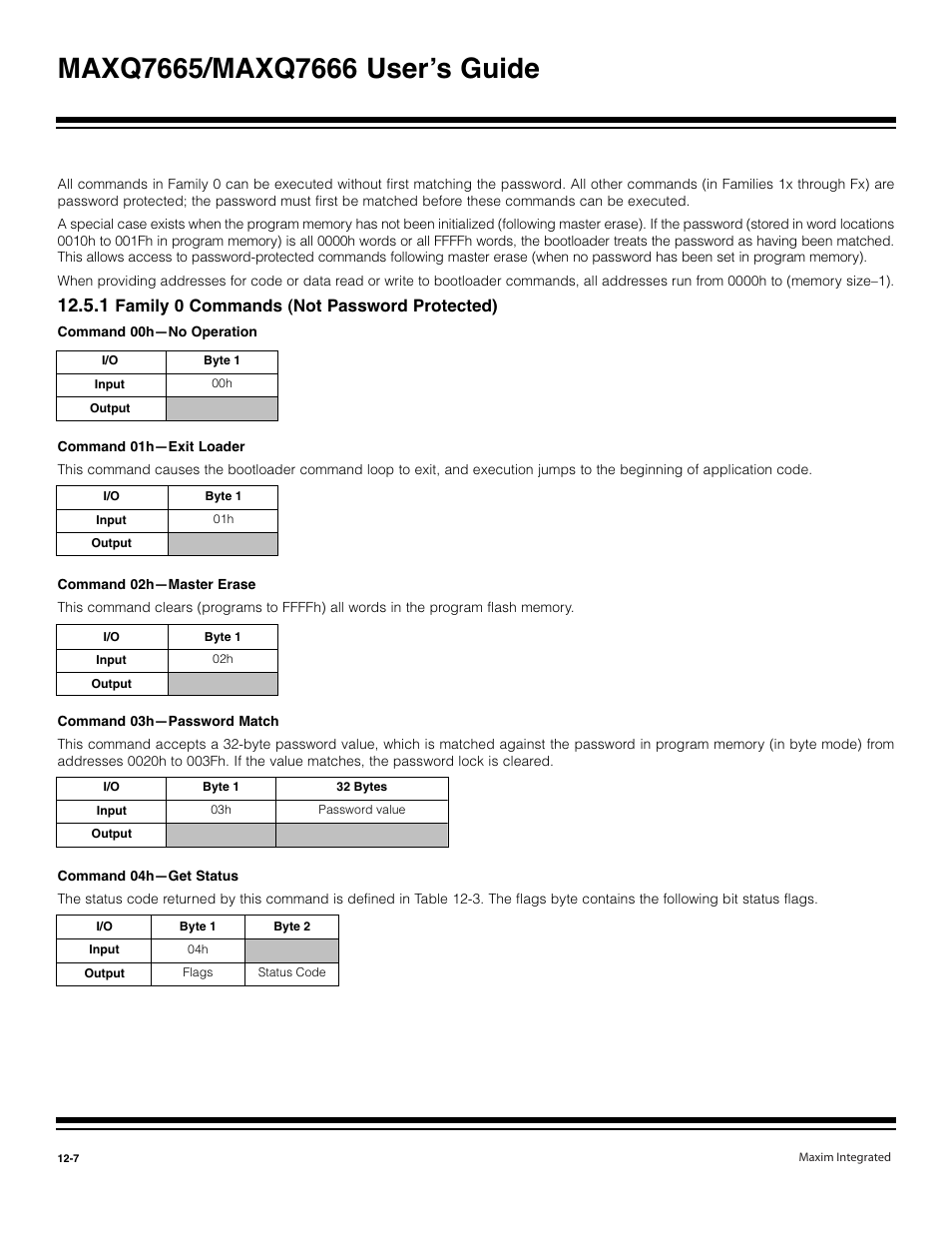 1 family 0 commands (not password protected) -7, Family 0 commands (not password protected) | Maxim Integrated MAXQ7666 User Manual | Page 322 / 386