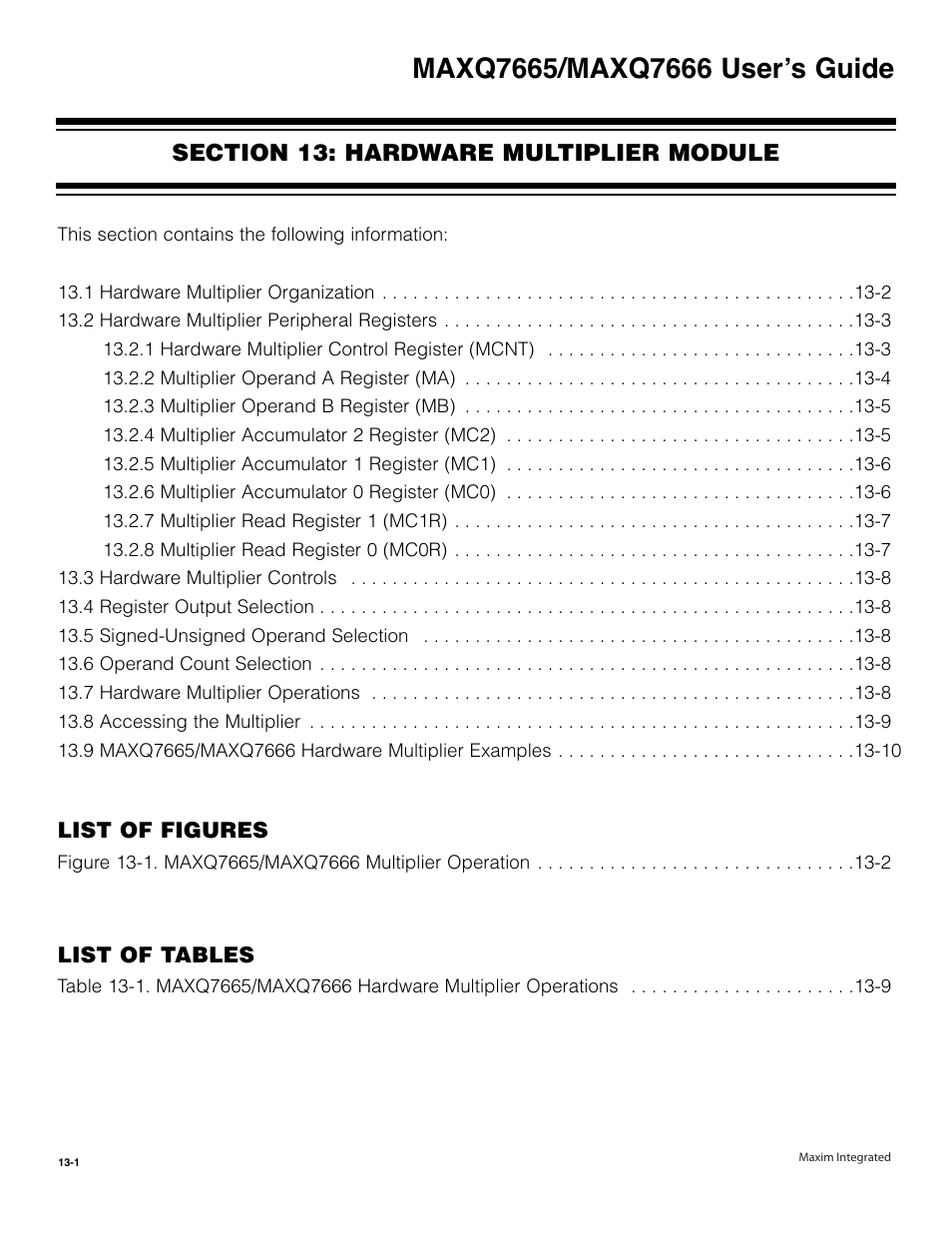 Section 13: hardware multiplier module | Maxim Integrated MAXQ7666 User Manual | Page 328 / 386