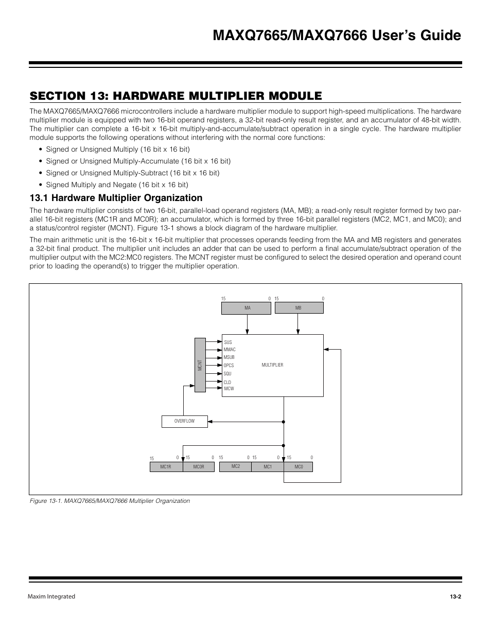 1 hardware multiplier organization -2, 1 hardware multiplier organization | Maxim Integrated MAXQ7666 User Manual | Page 329 / 386