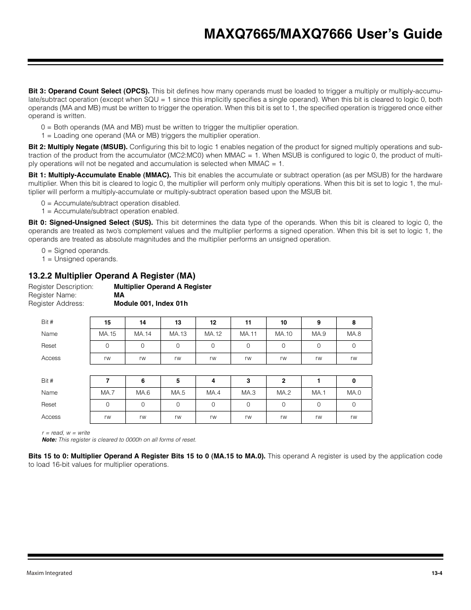 2 multiplier operand a register (ma) -4, 2 multiplier operand a register (ma) | Maxim Integrated MAXQ7666 User Manual | Page 331 / 386