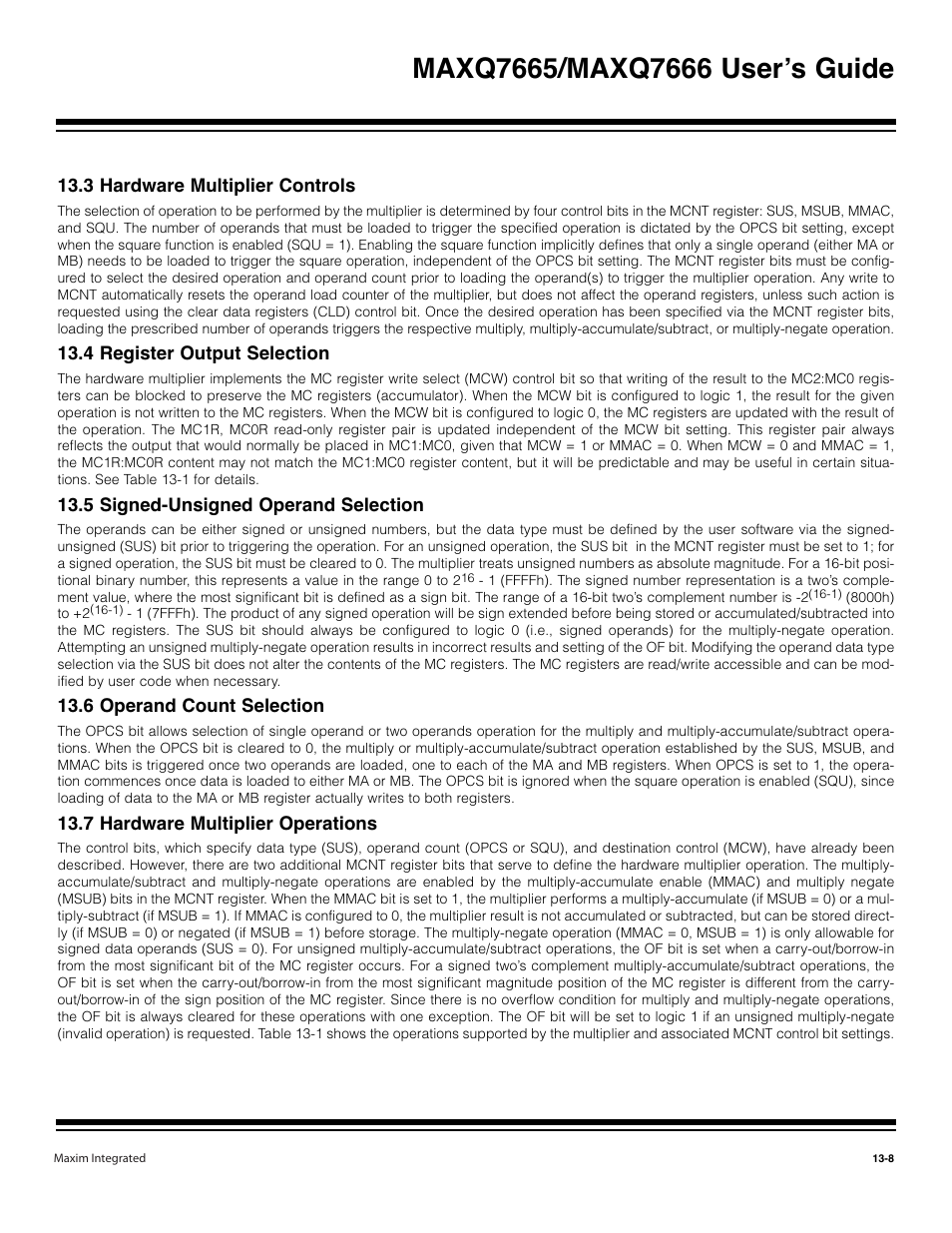 3 hardware multiplier controls -8, 4 register output selection -8, 5 signed-unsigned operand selection -8 | Maxim Integrated MAXQ7666 User Manual | Page 335 / 386