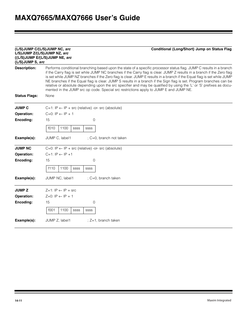 L/s}jump e/{l/s}jump ne, src, {l/s}jump s | Maxim Integrated MAXQ7666 User Manual | Page 348 / 386