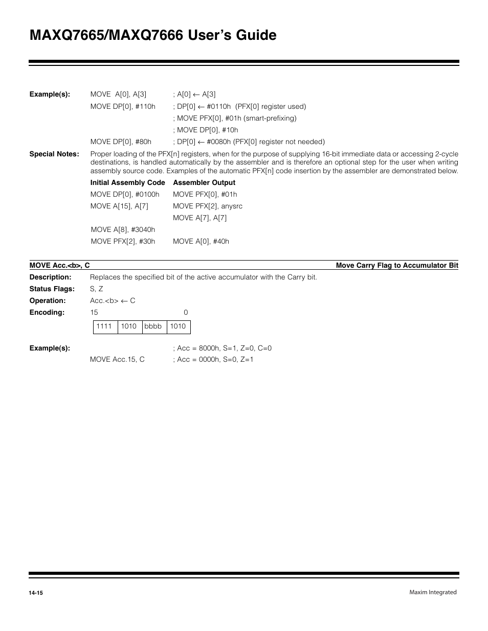 Move acc.<b>, c -15 | Maxim Integrated MAXQ7666 User Manual | Page 352 / 386