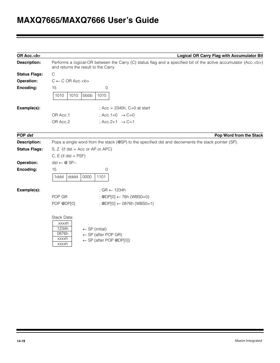 Or acc.<b> -19, Pop dst -19 | Maxim Integrated MAXQ7666 User Manual | Page 356 / 386