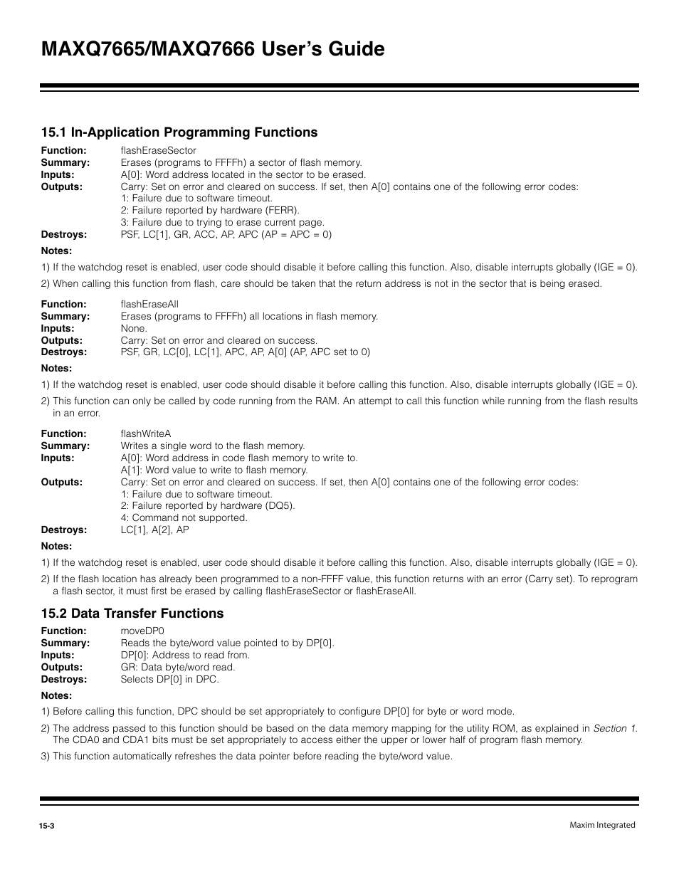 1 in-application programming functions -3, 2 data transfer functions -3, 1 in-application programming functions | 2 data transfer functions | Maxim Integrated MAXQ7666 User Manual | Page 372 / 386