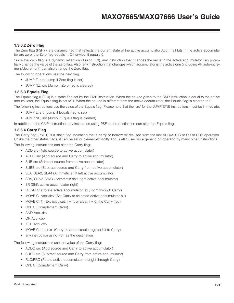 2 zero flag -36, 3 equals flag -36, 4 carry flag -36 | Maxim Integrated MAXQ7666 User Manual | Page 38 / 386