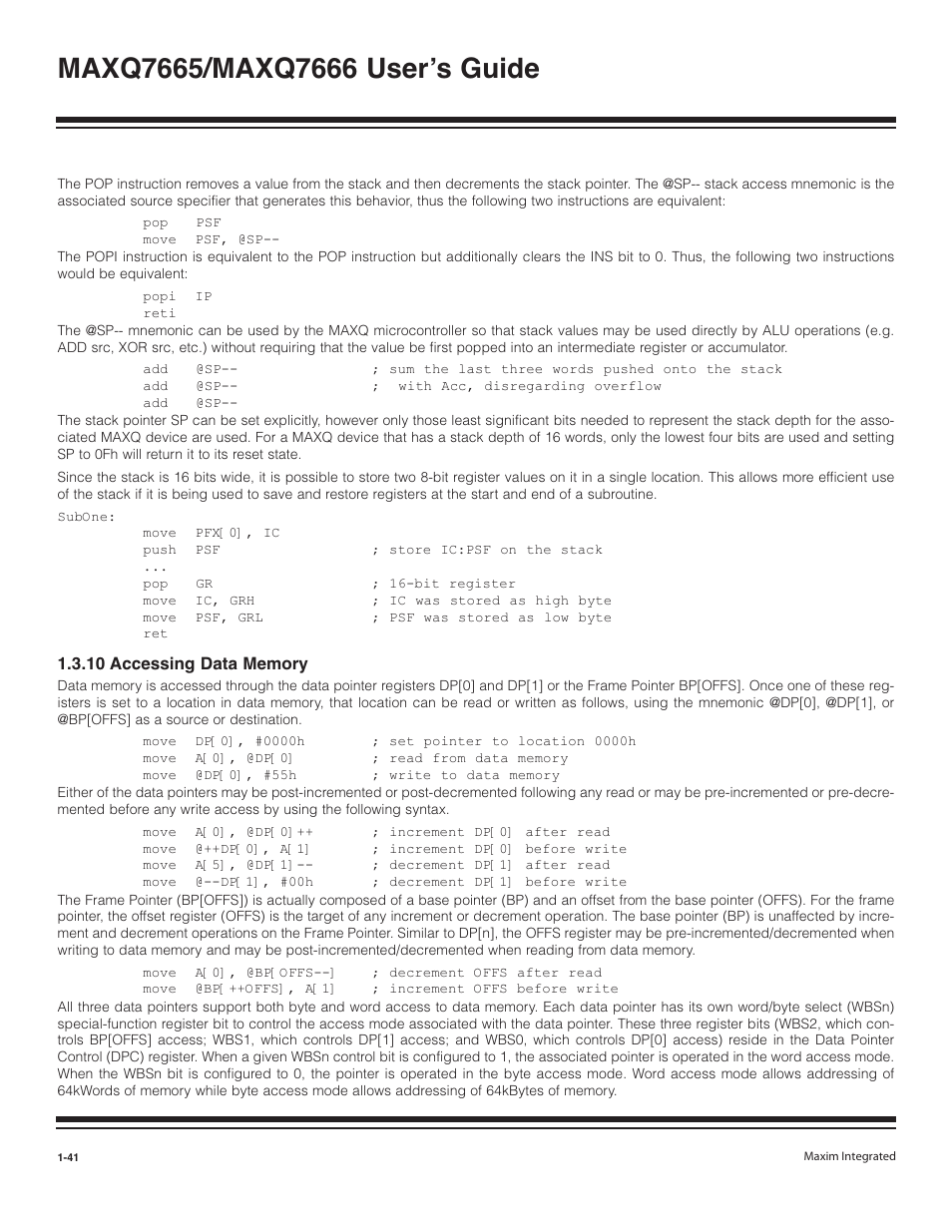 10 accessing data memory -41 | Maxim Integrated MAXQ7666 User Manual | Page 43 / 386