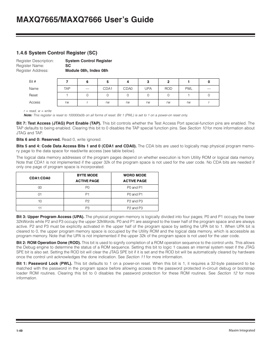 6 system control register (sc) -49, 6 system control register (sc) | Maxim Integrated MAXQ7666 User Manual | Page 51 / 386