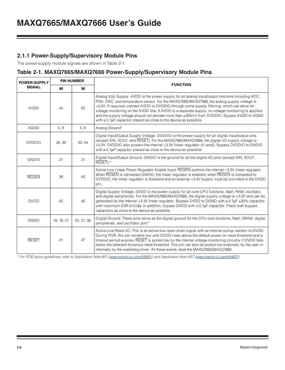 1 power-supply/supervisory module pins -5, 1 power-supply/supervisory module pins | Maxim Integrated MAXQ7666 User Manual | Page 77 / 386