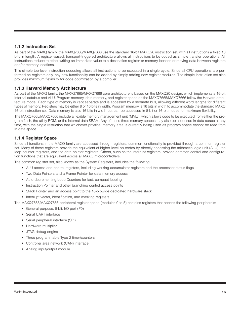 1 references -5, 2 instruction set -6, 3 harvard memory architecture -6 | 4 register space -6 | Maxim Integrated MAXQ7666 User Manual | Page 8 / 386