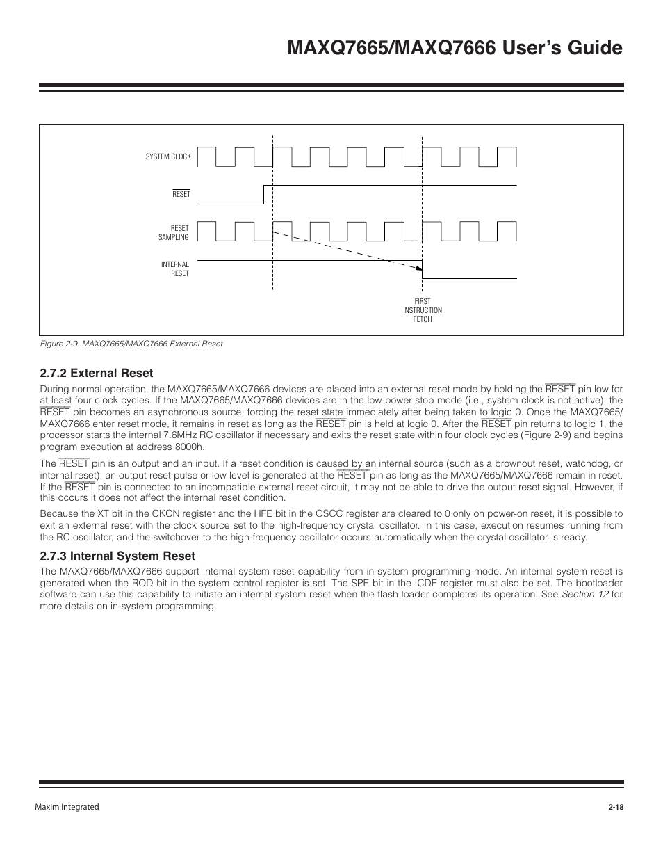 2 external reset -18, 3 internal system reset -18, Figure 2-9. maxq7665/maxq7666 external reset -18 | 2 external reset, 3 internal system reset | Maxim Integrated MAXQ7666 User Manual | Page 90 / 386