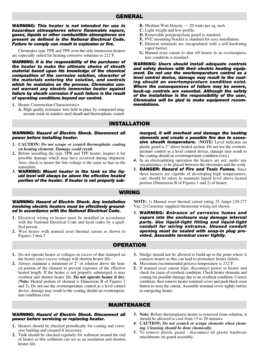 General, Wiring, Installation | Operation, Maintenance | Chromalox TUFF-TUBE PD437-4 User Manual | Page 2 / 4