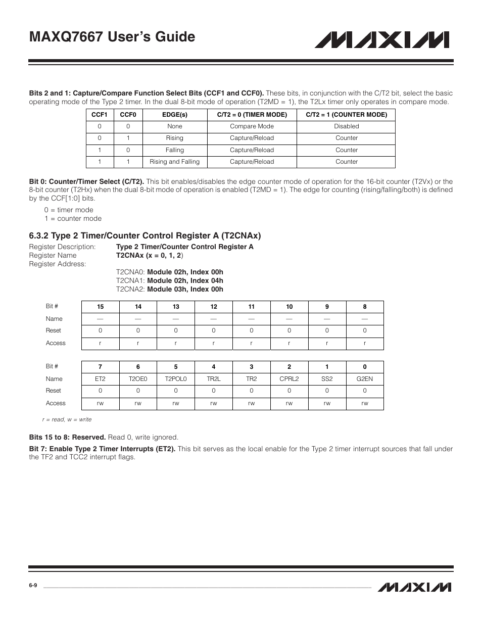 2 type 2 timer/counter c, Maxq7667 user’s guide, 2 type 2 timer/counter control register a (t2cnax) | Maxim Integrated MAXQ7667 User Manual | Page 103 / 347