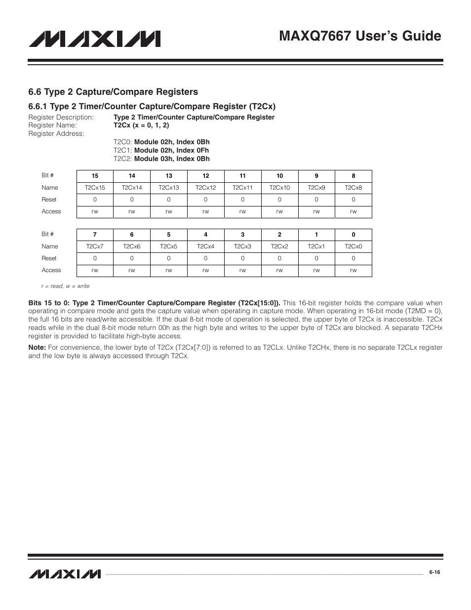 6 type 2 capture/compare r, 1 type 2 timer/counter c, 6 type 2 capture/compare registers -16 | Maxq7667 user’s guide, 6 type 2 capture/compare registers | Maxim Integrated MAXQ7667 User Manual | Page 110 / 347