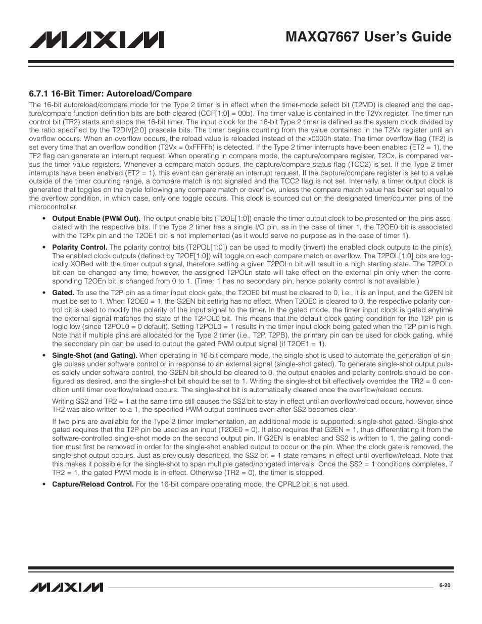 1 16-bit timer: autorelo, 1 16-bit timer: autoreload/compare -20, Maxq7667 user’s guide | Maxim Integrated MAXQ7667 User Manual | Page 114 / 347