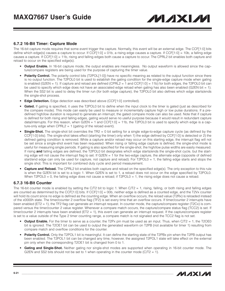 2 16-bit timer: capture, 3 16-bit counter, 2 16-bit timer: capture mode -21 | 3 16-bit counter -21, Maxq7667 user’s guide | Maxim Integrated MAXQ7667 User Manual | Page 115 / 347