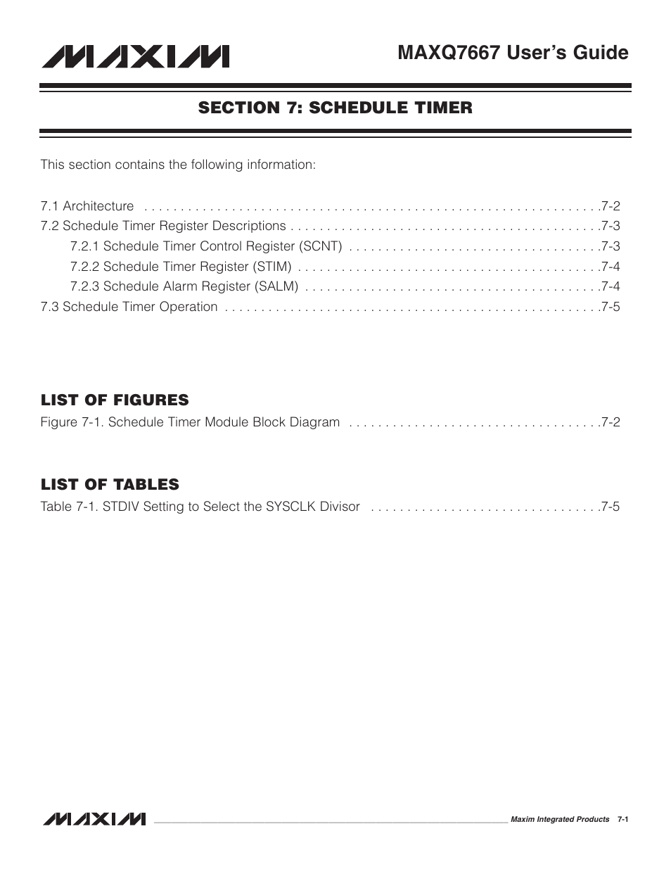 Section 7: schedule timer, Section 7: schedule timer -1, Maxq7667 user’s guide | Maxim Integrated MAXQ7667 User Manual | Page 126 / 347