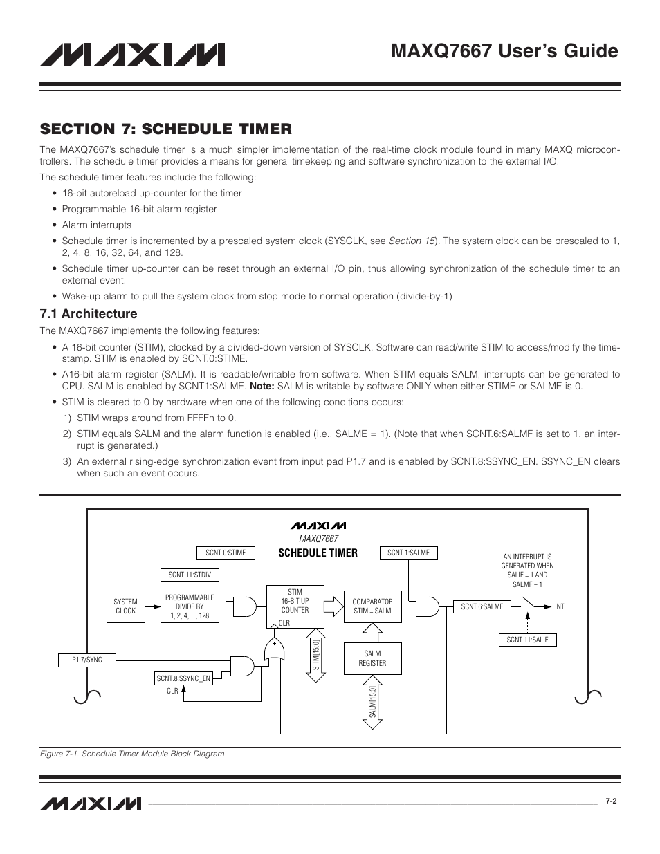1 architecture, 1 architecture -2, Figure 7-1. schedule timer module block diagram -2 | Maxq7667 user’s guide | Maxim Integrated MAXQ7667 User Manual | Page 127 / 347