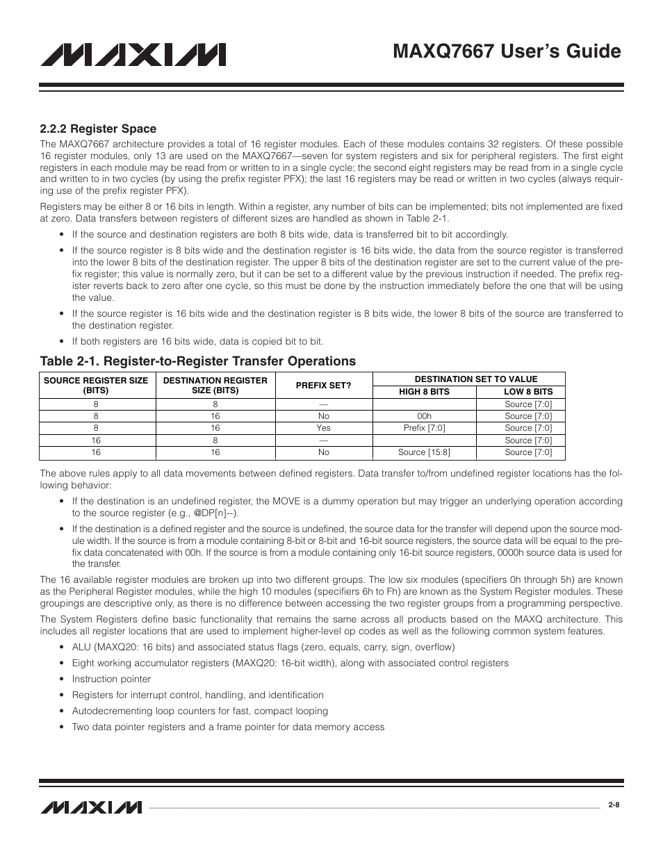 2 register space, 2 register space -8, Maxq7667 user’s guide | Maxim Integrated MAXQ7667 User Manual | Page 13 / 347