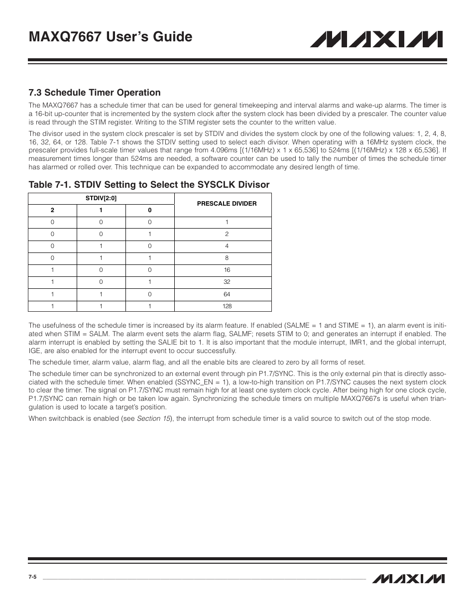 3 schedule timer operation, 3 schedule timer operation -5, Maxq7667 user’s guide | Maxim Integrated MAXQ7667 User Manual | Page 130 / 347