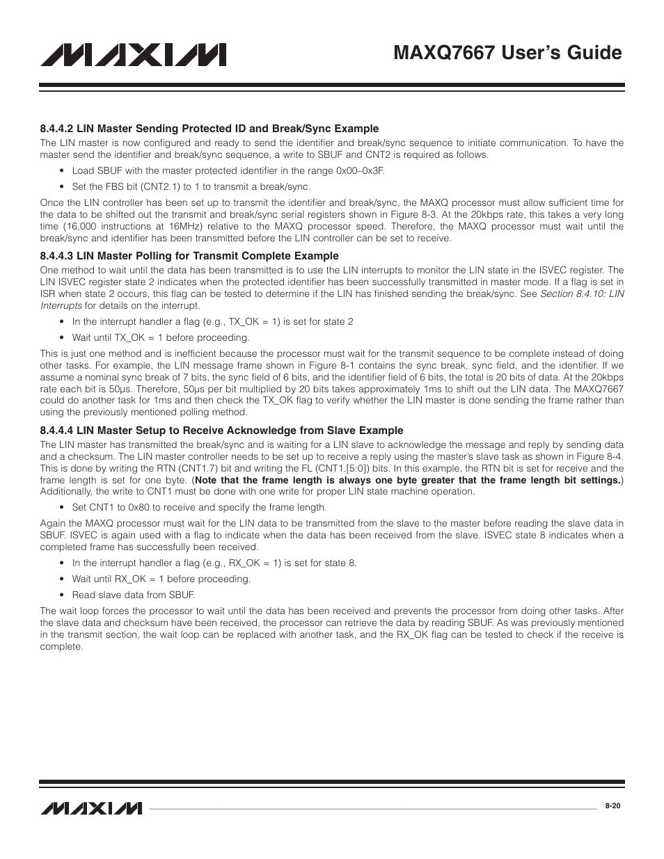 2 lin master sending p, 3 lin master polling f, 4 lin master setup to | Maxq7667 user’s guide | Maxim Integrated MAXQ7667 User Manual | Page 150 / 347