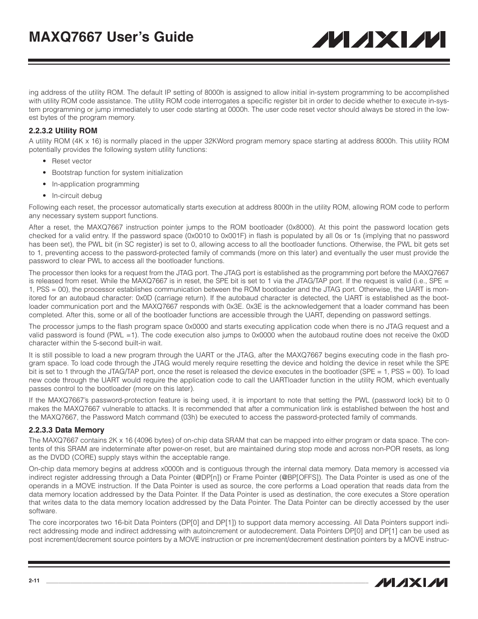 2 utility rom, 3 data memory, 2 utility rom -11 | 3 data memory -11, Maxq7667 user’s guide | Maxim Integrated MAXQ7667 User Manual | Page 16 / 347