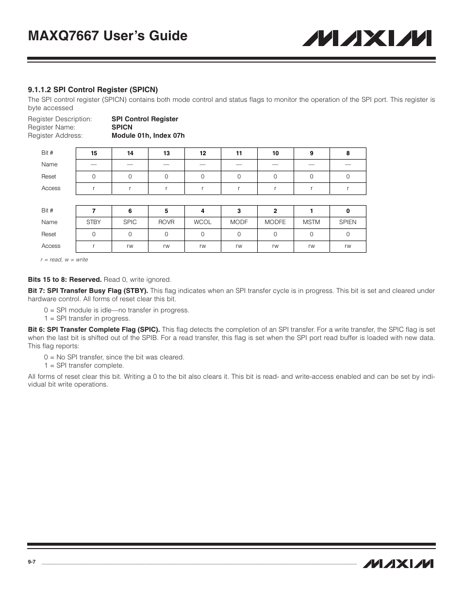 2 spi control register, 2 spi control register (spicn) -7, Maxq7667 user’s guide | Maxim Integrated MAXQ7667 User Manual | Page 169 / 347