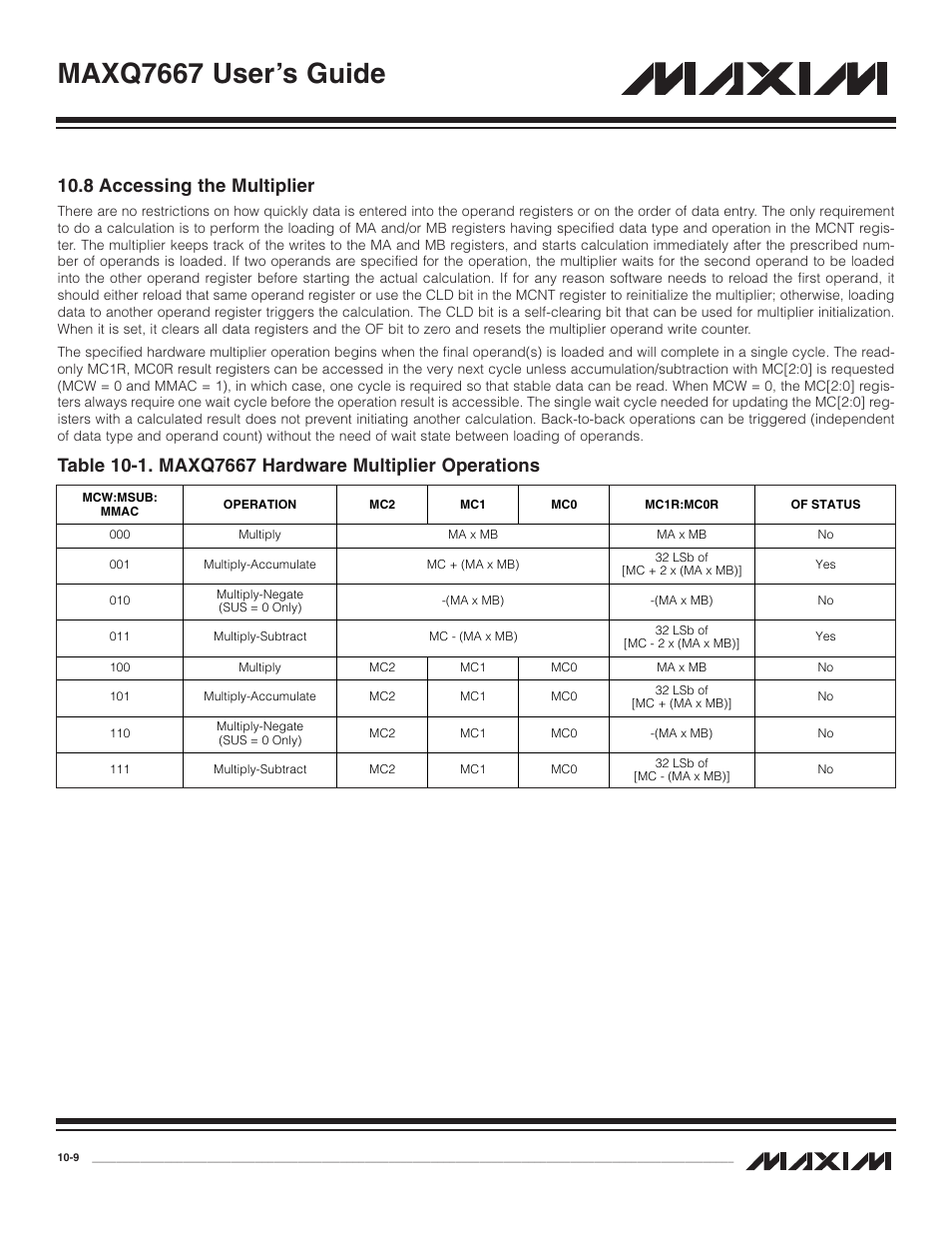 8 accessing the multiplier, 8 accessing the multiplier -9, Maxq7667 user’s guide | Maxim Integrated MAXQ7667 User Manual | Page 188 / 347
