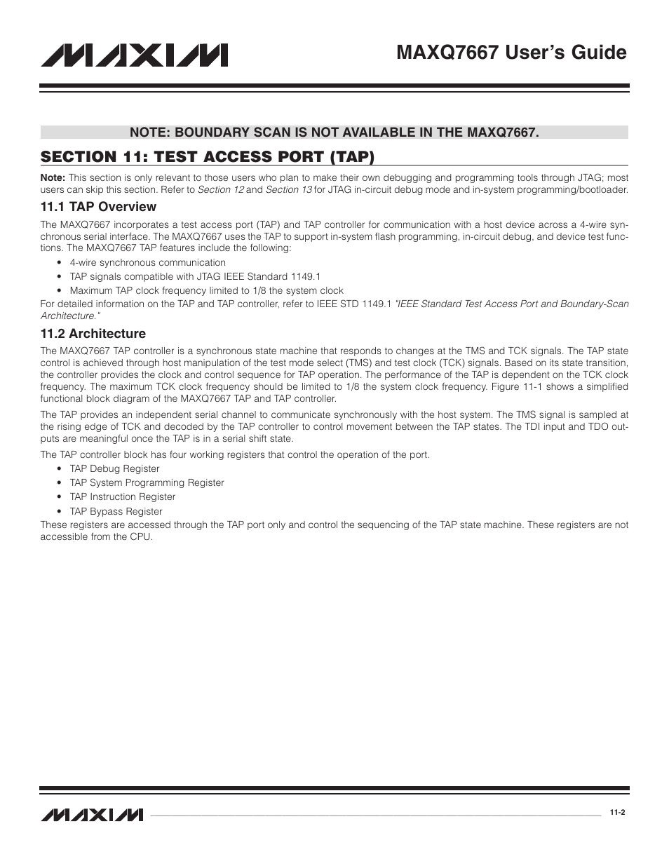 1 tap overview, 2 architecture, 1 tap overview -2 | 2 architecture -2, Maxq7667 user’s guide | Maxim Integrated MAXQ7667 User Manual | Page 191 / 347