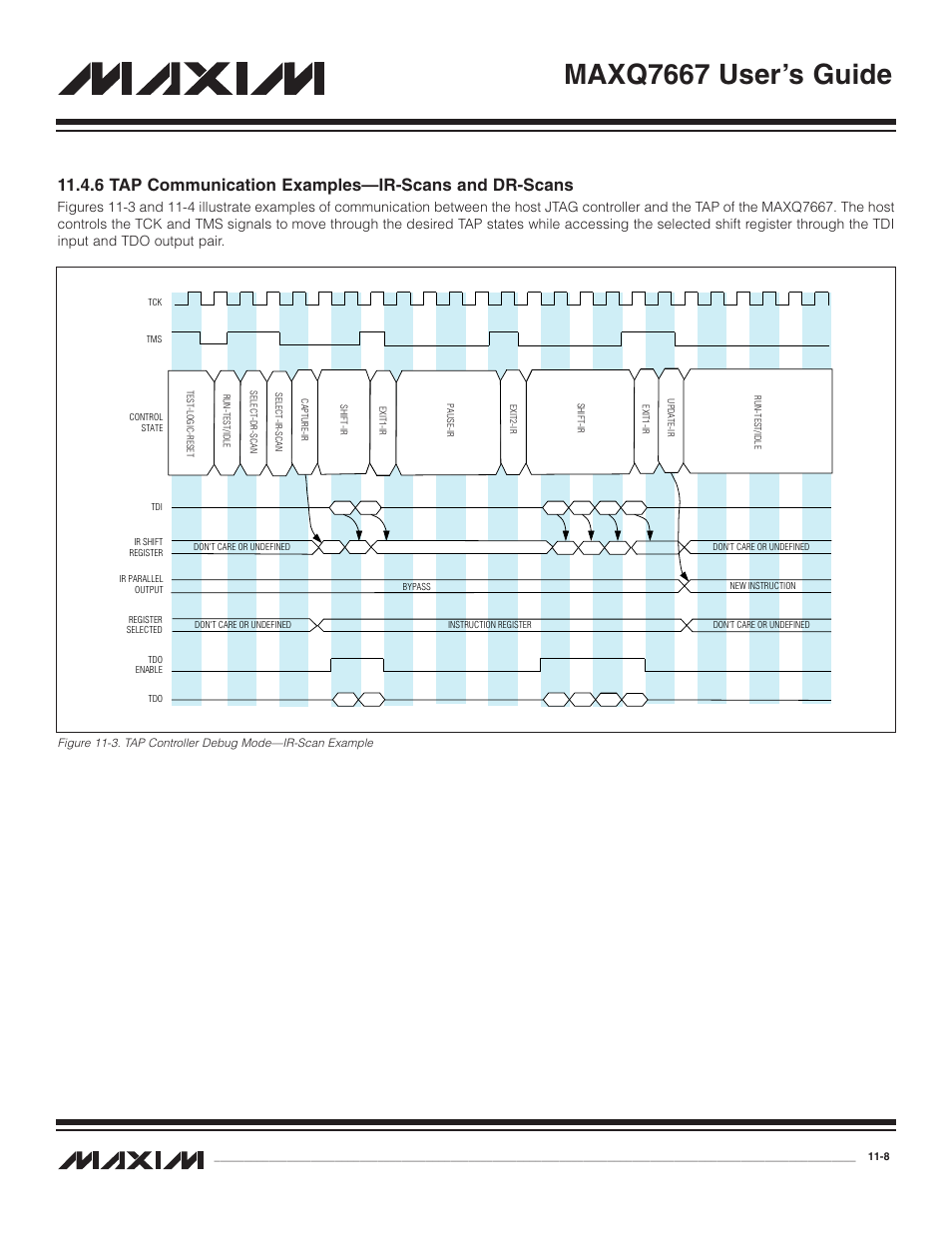 6 tap communication exa, Maxq7667 user’s guide, 6 tap communication examples—ir-scans and dr-scans | Maxim Integrated MAXQ7667 User Manual | Page 197 / 347