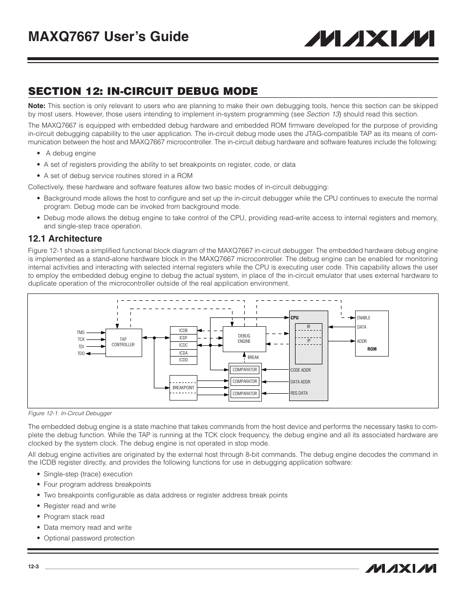 1 architecture, 1 architecture -3, Figure 12-1. in-circuit debugger -3 | Maxq7667 user’s guide | Maxim Integrated MAXQ7667 User Manual | Page 201 / 347