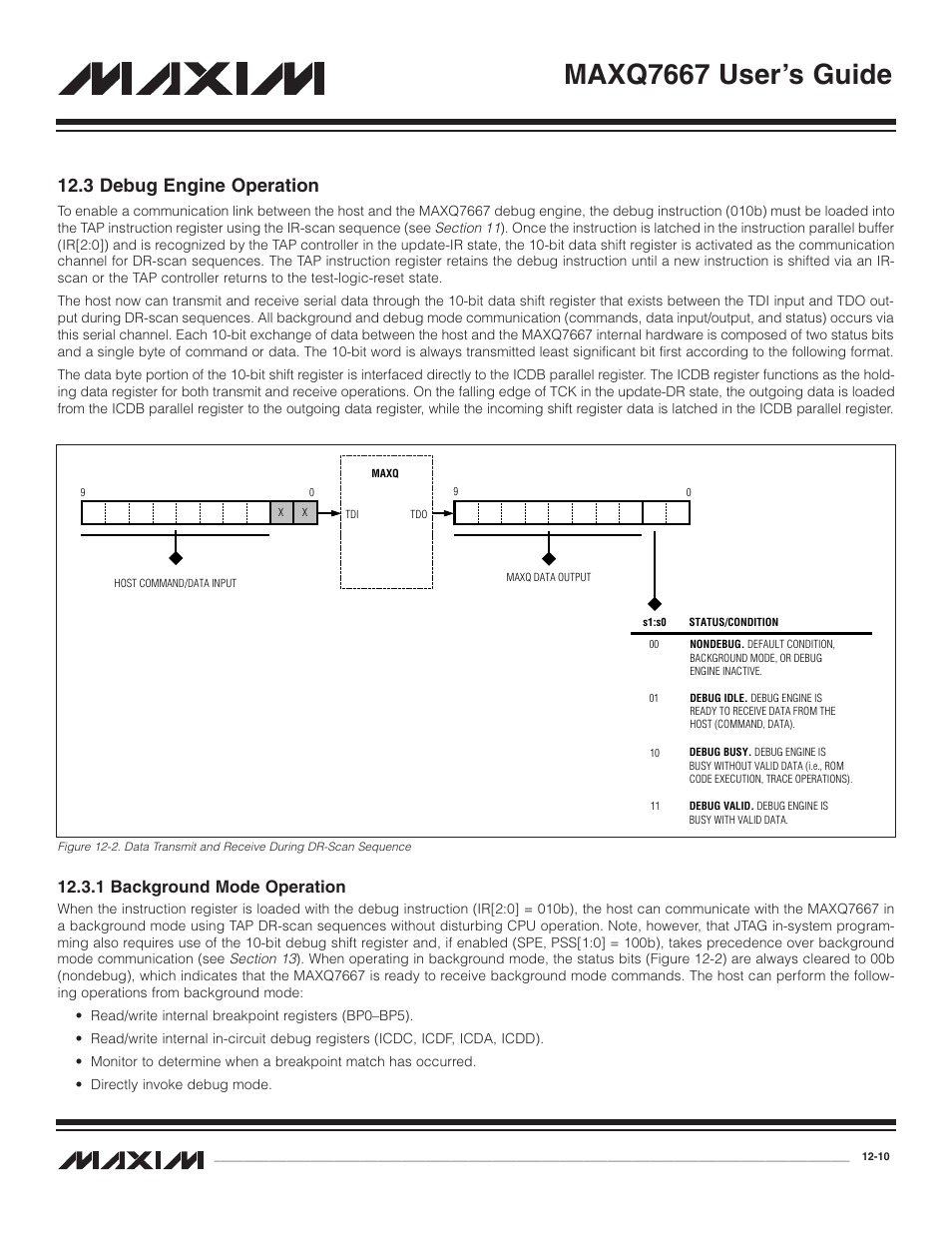 3 debug engine operation, 1 background mode opera, 3 debug engine operation -10 | 1 background mode operation -10, Maxq7667 user’s guide, 1 background mode operation | Maxim Integrated MAXQ7667 User Manual | Page 208 / 347