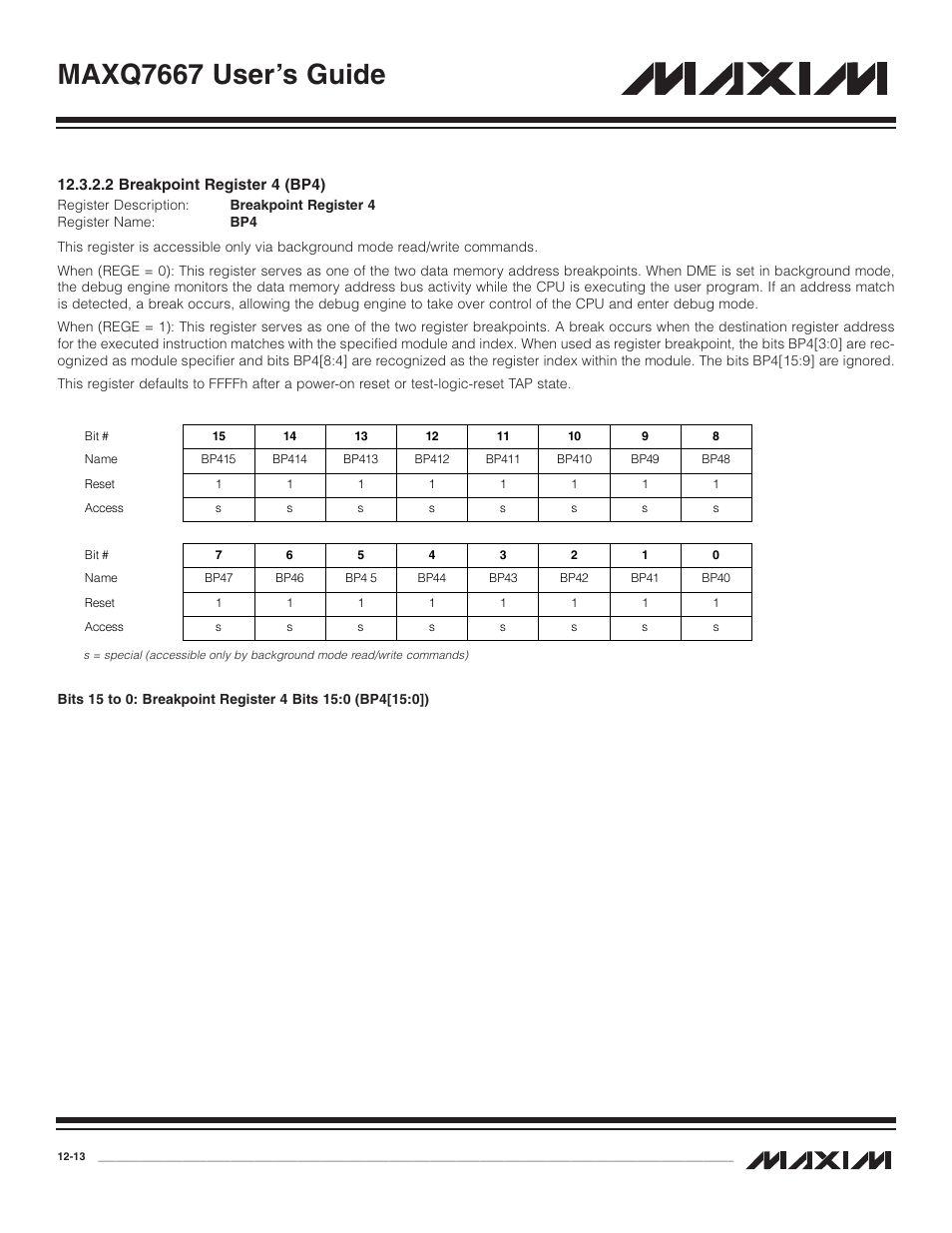 2 breakpoint register, 2 breakpoint register 4 (bp4) -13, Maxq7667 user’s guide | Maxim Integrated MAXQ7667 User Manual | Page 211 / 347