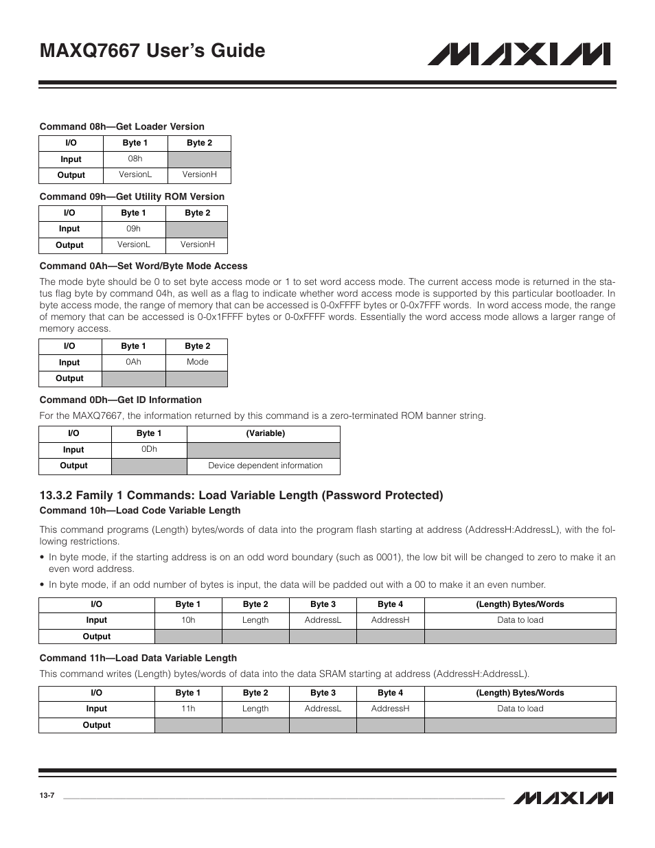 2 family 1 commands: lo, Maxq7667 user’s guide | Maxim Integrated MAXQ7667 User Manual | Page 225 / 347