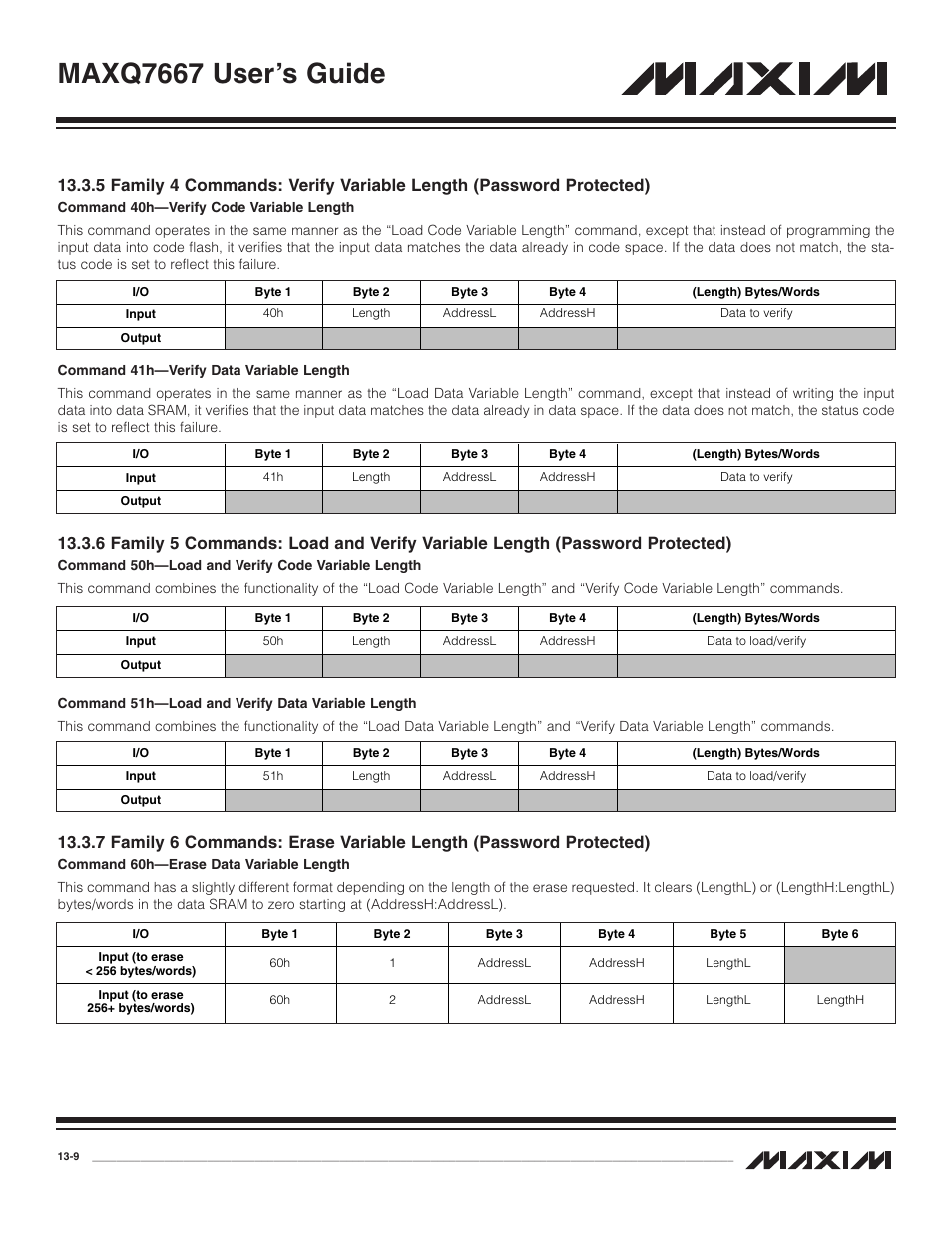 5 family 4 commands: ve, 6 family 5 commands: lo, 7 family 6 commands: er | Maxq7667 user’s guide | Maxim Integrated MAXQ7667 User Manual | Page 227 / 347